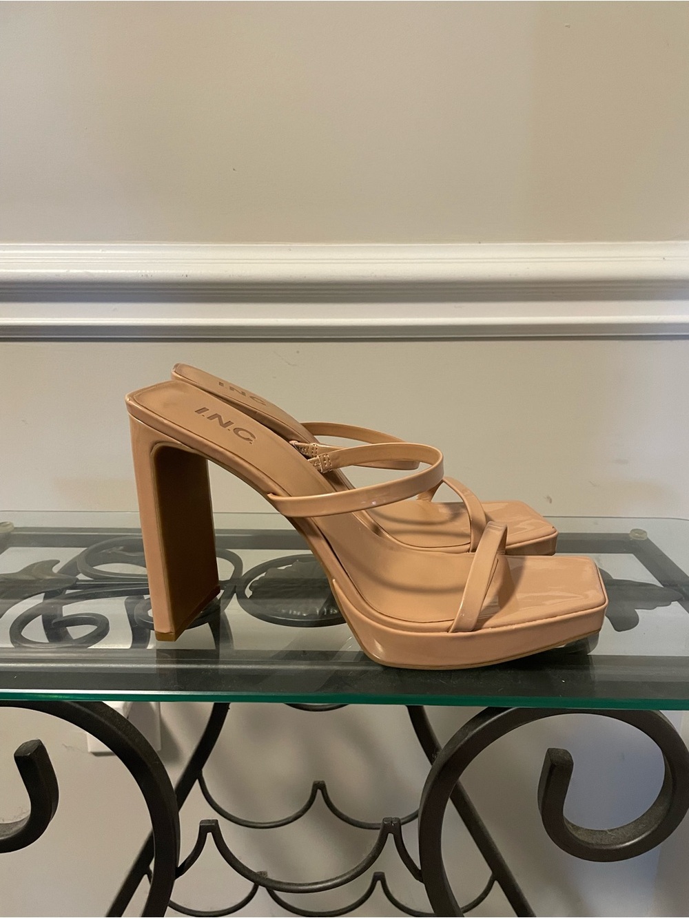 INC International Concepts Nude Strappy Platform Block Heels 11/42M
